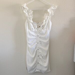 White Ruffle-Trim Button-Front Mini Dress